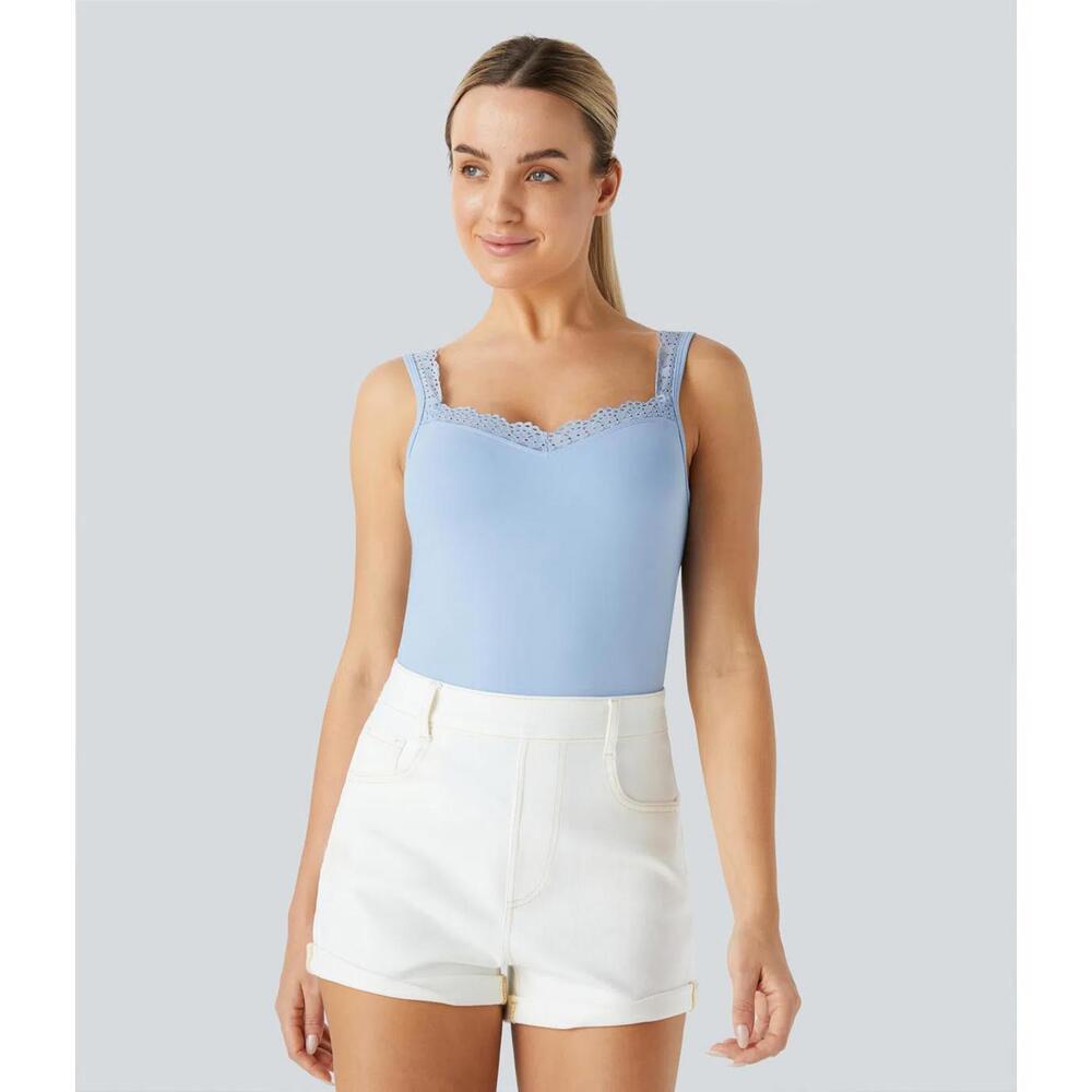 NWT Halara Contrast Lace Backless Basic Casual Tank Top Angel Falls S